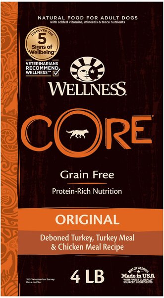 Wellness CORE Grain-Free Original Deboned Turkey, Turkey Meal & Chicken Meal Recipe Dry Dog Food, 4-lb bag slide 1 of 8