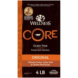 Wellness CORE Grain-Free Original Deboned Turkey, Turkey Meal & Chicken Meal Recipe Dry Dog Food, 4-lb bag
