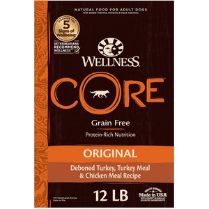 Wellness CORE Grain-Free Original Deboned Turkey, Turkey Meal & Chicken Meal Recipe Dry Dog Food, 12-lb bag