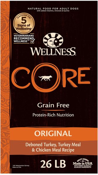 Wellness CORE Grain-Free Original Deboned Turkey, Turkey Meal & Chicken Meal Recipe Dry Dog Food, 26-lb bag slide 1 of 8