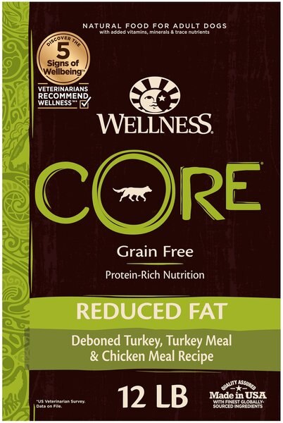 Wellness CORE Grain-Free Reduced Fat Turkey & Chicken Recipe Dry Dog Food, 12-lb bag slide 1 of 8