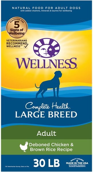 Wellness Large Breed Complete Health Adult Deboned Chicken & Brown Rice Recipe Dry Dog Food, 30-lb bag slide 1 of 7
