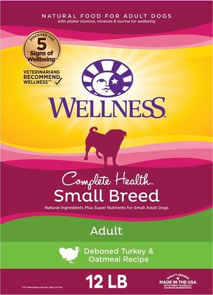 Wellness Small Breed Complete Health Adult Turkey & Oatmeal Recipe Natural Dry Dog Food, 12-lb bag slide 1 of 8