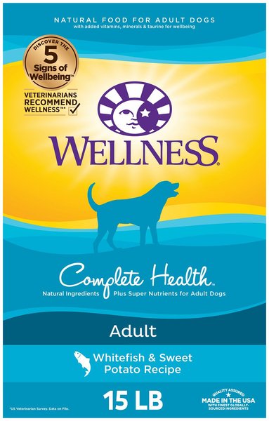 Wellness Complete Health Adult Whitefish & Sweet Potato Recipe Dry Dog Food, 15-lb bag slide 1 of 9