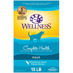 Wellness Complete Health Adult Whitefish & Sweet Potato Recipe Dry Dog Food, 15-lb bag