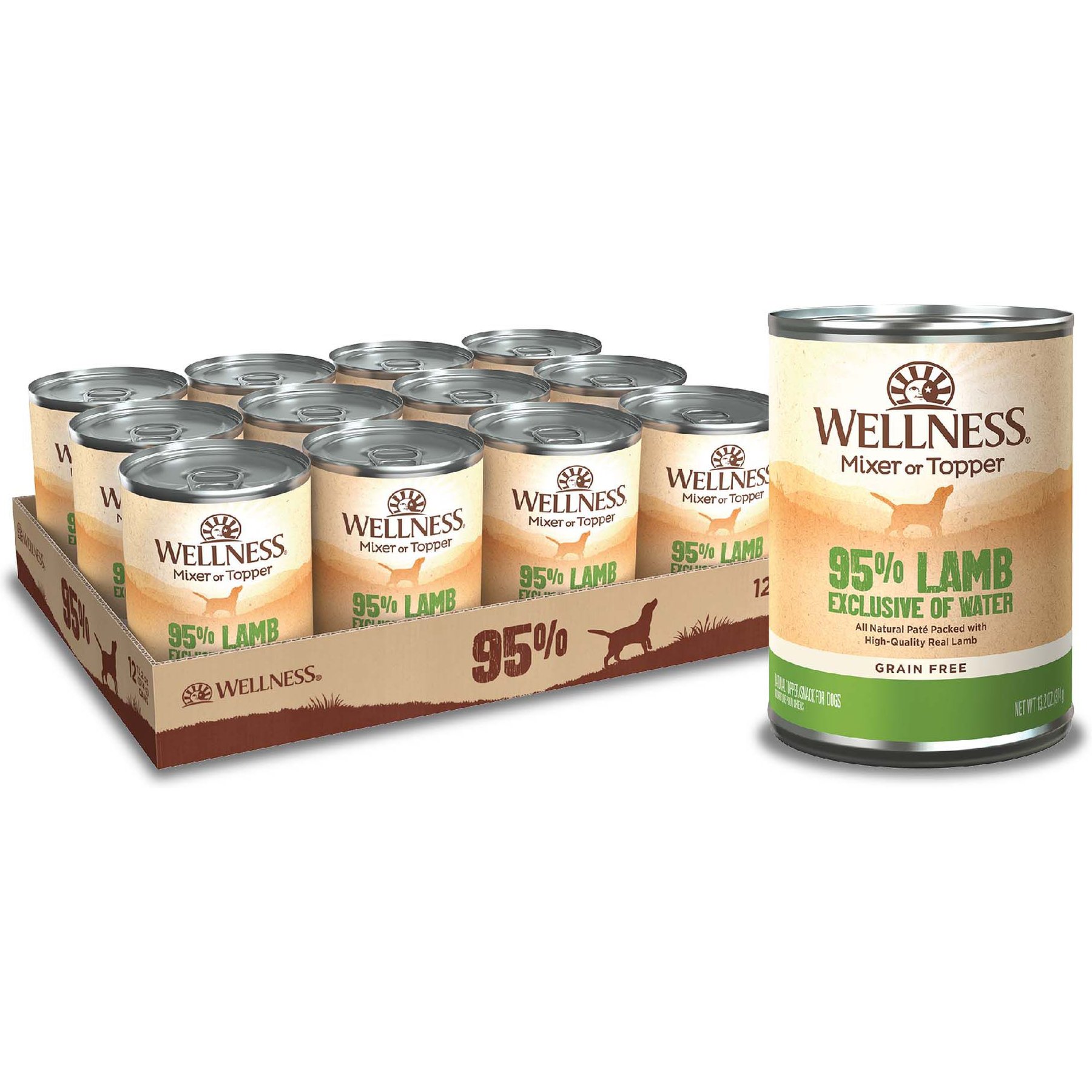 WELLNESS Ninety-Five Percent Lamb Grain-Free Canned Dog Food, 13.2-oz ...