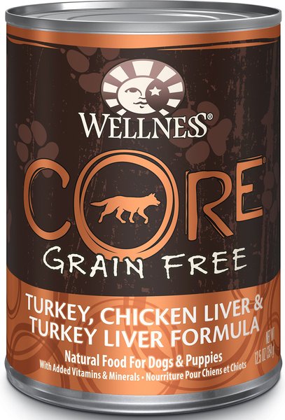 Wellness CORE Grain-Free Turkey, Chicken Liver & Turkey Liver Formula Canned Dog Food, 12.5-oz, case of 12 slide 1 of 8