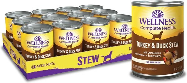 Wellness Turkey & Duck Stew with Sweet Potatoes & Cranberries Canned Dog Food, 12.5-oz, case of 12 slide 1 of 8