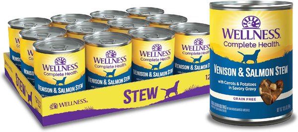 Wellness Venison & Salmon Stew with Potatoes & Carrots Canned Dog Food, 12.5-oz, case of 12 slide 1 of 8