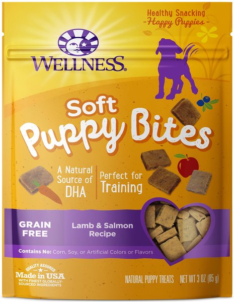Wellness Soft Puppy Bites Lamb & Salmon Recipe Grain-Free Natural Dog Treats, 3-oz pouch slide 1 of 7
