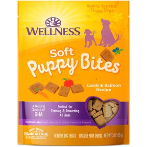 Wellness Soft Puppy Bites Lamb & Salmon Grain-Free Dog Treats, 3-oz pouch