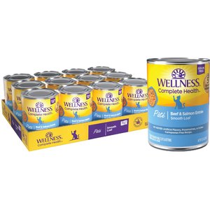 Wellness Complete Health Beef & Salmon Formula Grain-Free Canned Cat Food, 12.5-oz, case of 12