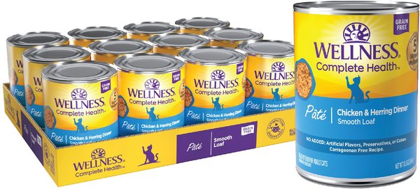 Wellness Complete Health Chicken & Herring Formula Grain-Free Canned Cat Food, 12.5-oz, case of 12 slide 1 of 9