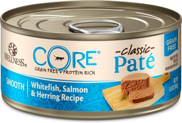 Wellness CORE Grain-Free Salmon, Whitefish & Herring Pate Canned Kitten & Cat Food, 5.5-oz, case of 24 slide 1 of 8