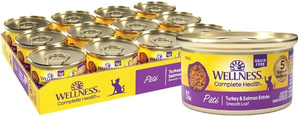 Wellness Complete Health Turkey & Salmon Formula Grain-Free Canned Cat Food, 3-oz, case of 24 slide 1 of 8