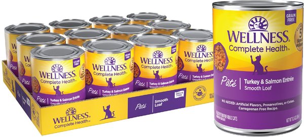 Wellness Complete Health Turkey & Salmon Formula Grain-Free Natural Canned Cat Food, 12.5-oz, case of 12 slide 1 of 8