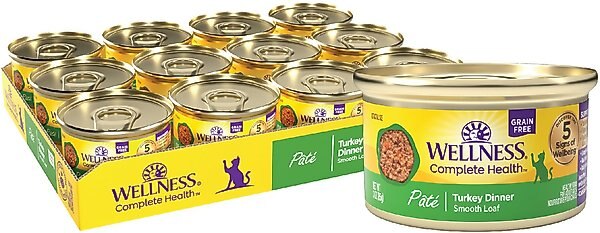 Wellness Complete Health Turkey Formula Grain-Free Natural Canned Cat Food, 3-oz, case of 24 slide 1 of 9