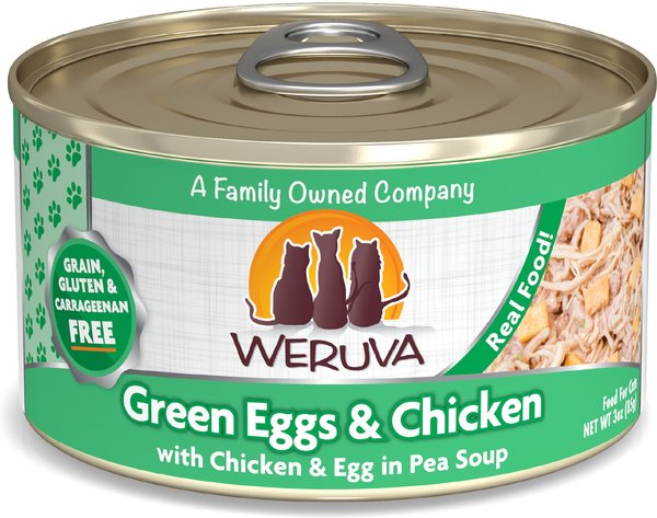 Weruva Green Eggs & Chicken with Chicken, Egg & Greens in Gravy Grain-Free Canned Cat Food, 3-oz, case of 24 slide 1 of 10