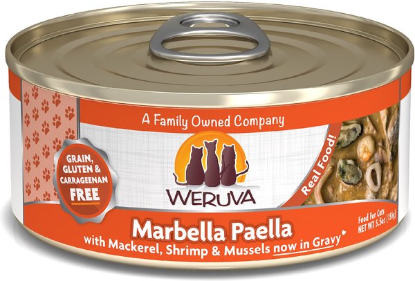 Weruva Marbella Paella with Mackerel, Shrimp & Mussels Grain-Free Canned Cat Food, 5.5-oz, case of 24 slide 1 of 9