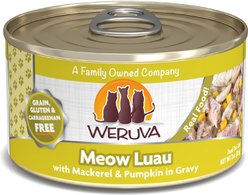 Weruva Meow Luau with Mackerel & Pumpkin Grain-Free Canned Cat Food, 3-oz, case of 24