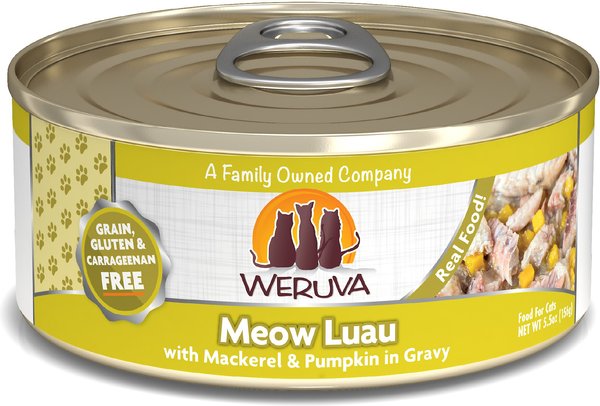 Weruva Meow Luau with Mackerel & Pumpkin Grain-Free Canned Cat Food, 5.5-oz, case of 24 slide 1 of 9