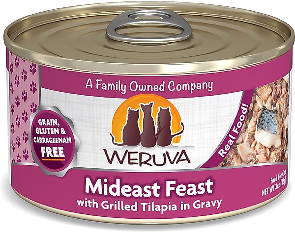 Weruva Mideast Feast with Grilled Tilapia in Gravy Grain-Free Canned Cat Food, 3-oz, case of 24 slide 1 of 10