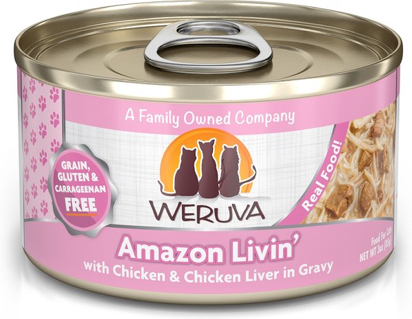 Weruva Amazon Livin' with Chicken & Chicken Liver in Gravy Grain-Free Canned Cat Food, 3-oz, case of 24 slide 1 of 10
