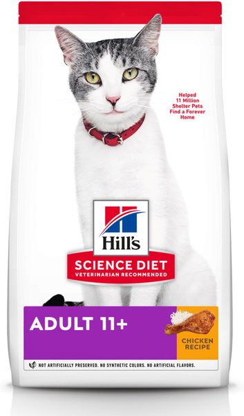 Hill's Science Diet Adult 11+ Chicken Recipe Dry Cat Food, 7-lb bag slide 1 of 10