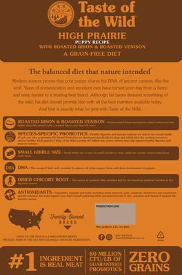 Show full view: Taste of the Wild High Prairie Puppy Formula Grain-Free Dry Dog Food, 30-lb bag slide 3 of 9