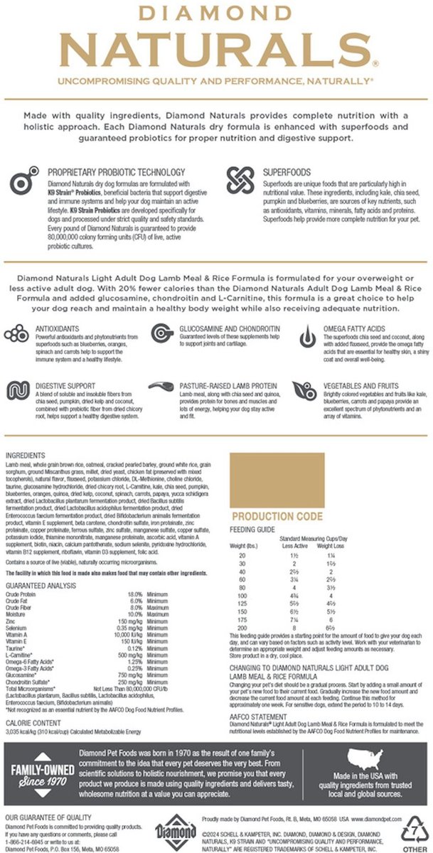 Diamond naturals lite dog 2024 food