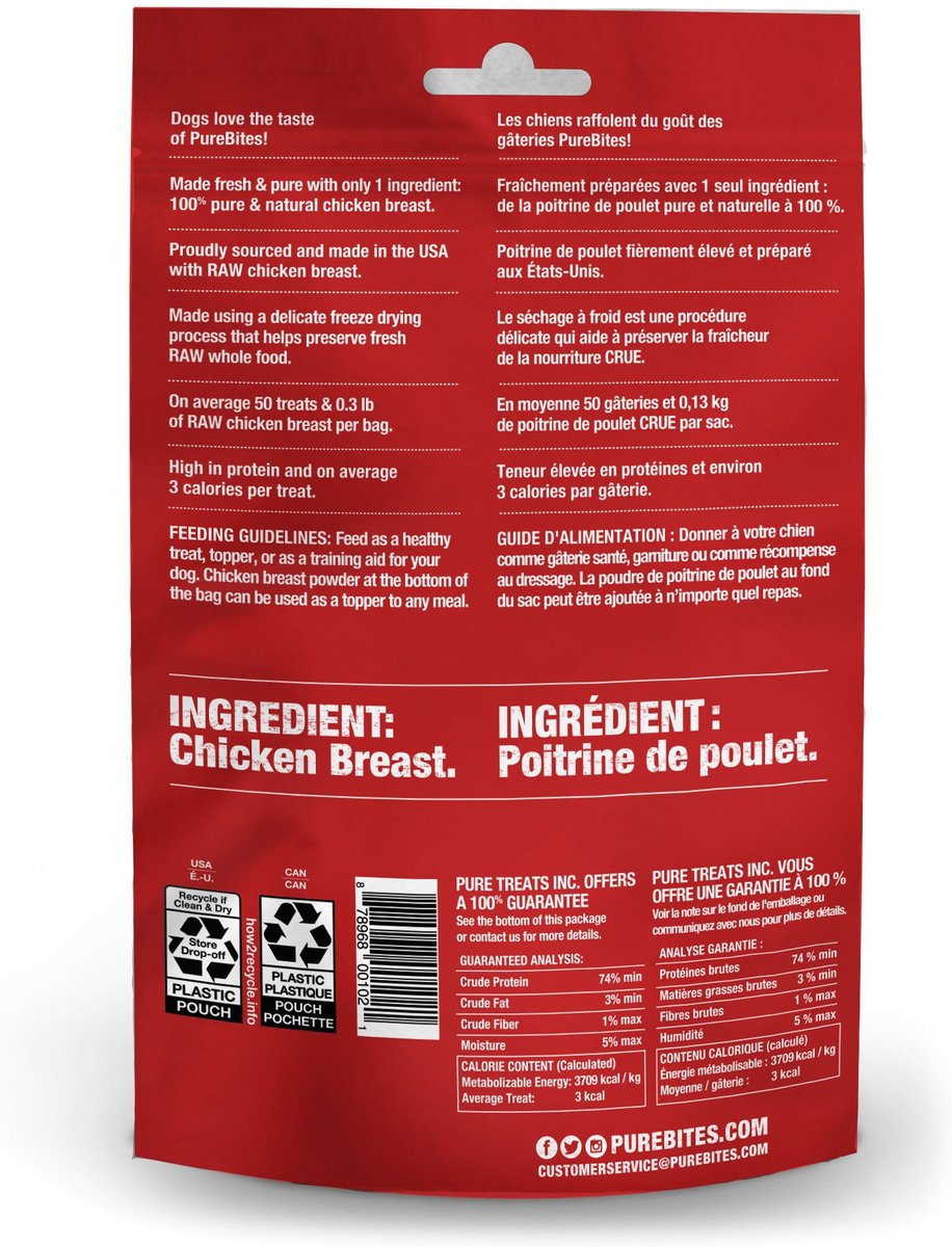 PUREBITES Chicken Breast FreezeDried Raw Dog Treats, 1.4oz bag