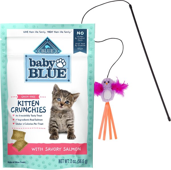 Blue Buffalo Baby BLUE Kitten Crunchies, Natural Kitten Treats, Savory Salmon + Frisco Bird Teaser with Feathers Toy slide 1 of 9