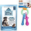 Blue Buffalo Baby BLUE Training Natural Puppy Soft Dog Treats, Savory Chicken + Nylabone Teething Pacifier Chew Toy