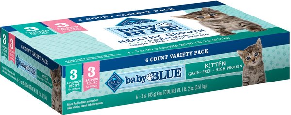 Blue Buffalo Baby Blue Healthy Growth Formula Grain-Free High Protein Variety Pack Kitten Wet Food, 3-oz can, case of 6 slide 1 of 8