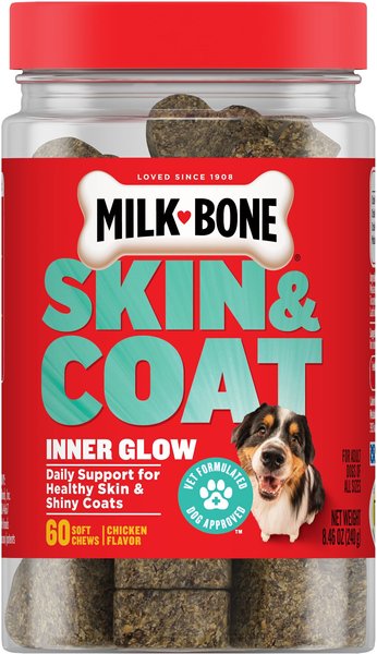 Milk-Bone Inner Glow Soft Chew Skin & Coat Supplement for Dogs, 8.46-oz tub, 60 count slide 1 of 8