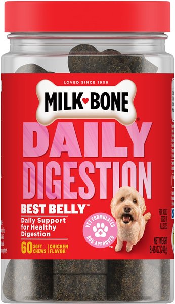 Milk-Bone Best Belly Soft Chew Digestive Supplement for Dogs, 8.46-oz tub, 60 count slide 1 of 8