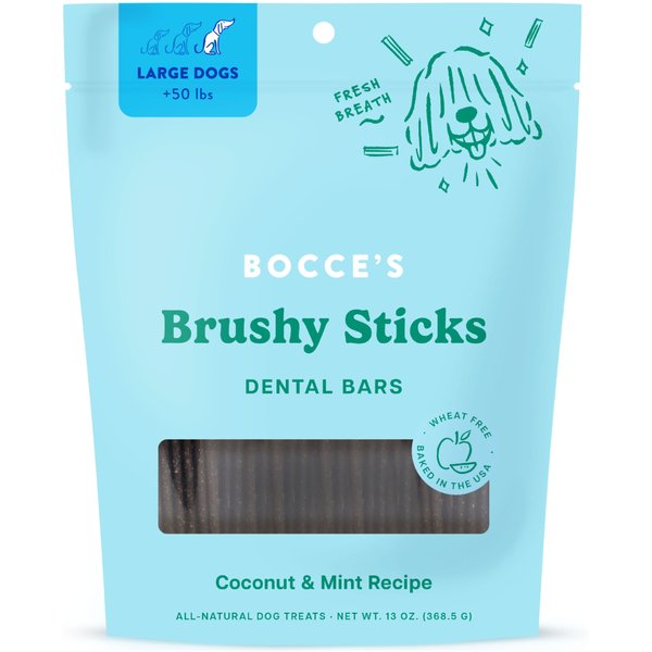 BOCCE'S BAKERY Dailies Brushy Stick Bars Large Coconut & Mint Dental Dog Treat, 7 count