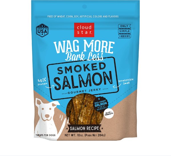 Cloud Star Wag More Bark Less Smoked Salmon Dog Jerky Treats, 10-oz bag slide 1 of 7