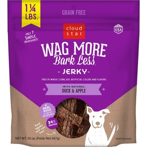 Cloud Star Wag More Bark Less Grain-Free Jerky Duck & Apple Dog Crunchy Treats, 20-oz bag