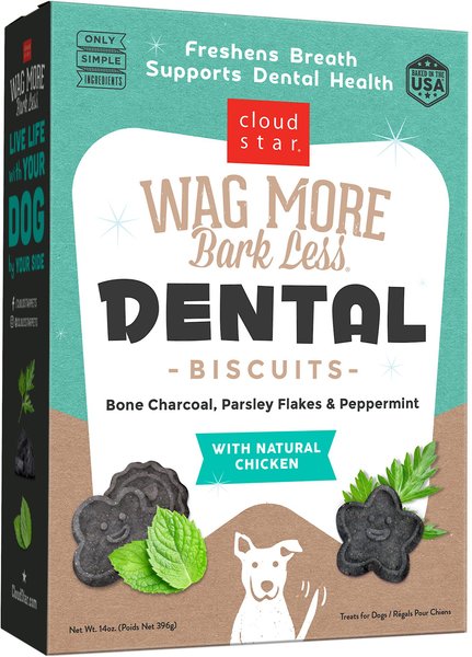 Cloud Star Wag More Bark Less Dental Chicken, Charcoal, Parsley, Mint Dog Crunchy Treats, 14-oz bag slide 1 of 6