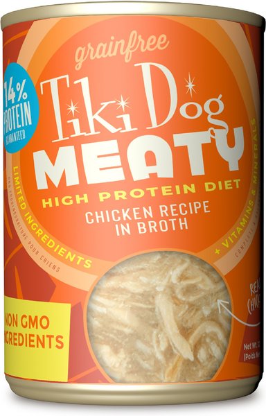 Tiki Dog Meaty Whole Foods Grain-Free Chicken Shredded Canned Dog Food, 12-oz, case of 8 slide 1 of 8