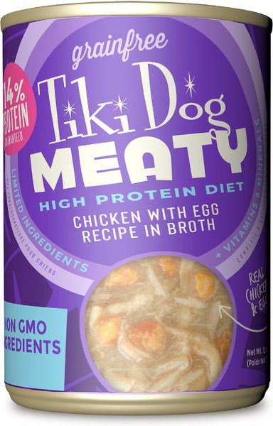 Tiki Dog Meaty Whole Foods Grain-Free Chicken & Egg Shredded Canned Dog Food, 12-oz, case of 8 slide 1 of 8