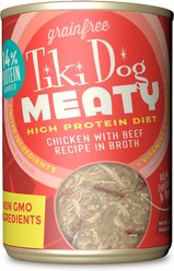 Tiki Dog Meaty Whole Foods Grain-Free Chicken & Beef Shredded Canned Dog Food, 12-oz, case of 8