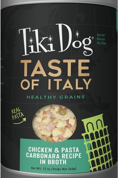 Tiki Dog Taste of Italy! Grain-Free Chicken & Pasta Carbonara Chunks in Gravy Canned Dog Food, 12-oz, case of 8 slide 1 of 8