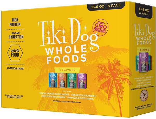 Tiki Dog Wholefoods Variety Pack Grain-Free Shredded Canned Dog Food, 13.6-oz, case of 8 slide 1 of 8
