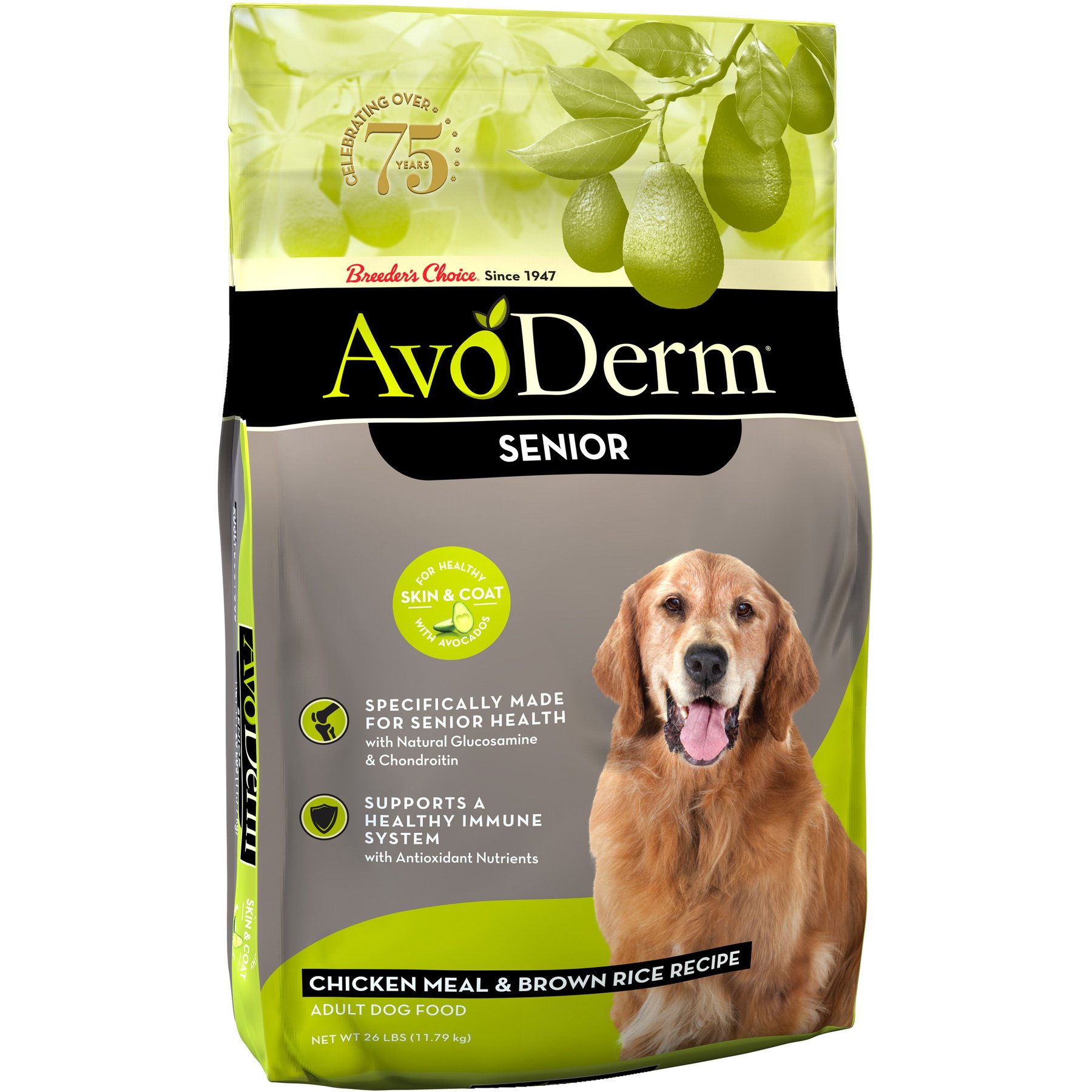 AVODERM Senior Chicken Meal Brown Rice Recipe Dry Dog Food 26