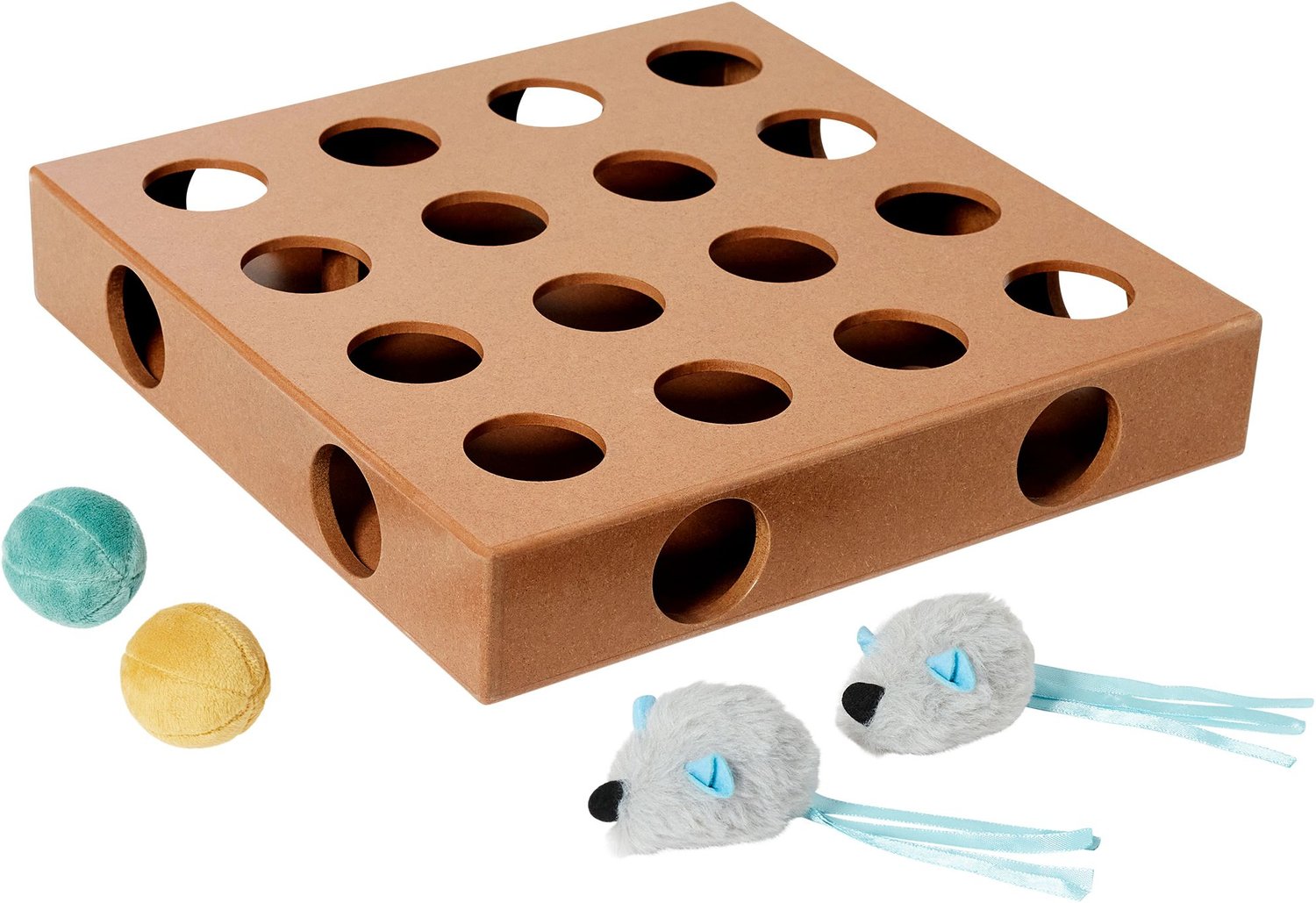 NonoPets Small Hole Interactive Wooden Treat Dispenser Cat Toy with Catnip Ball