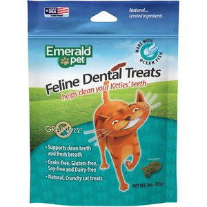 Emerald Pet Feline Dental Treats with Ocean Fish Cat Treats, 3-oz Bag