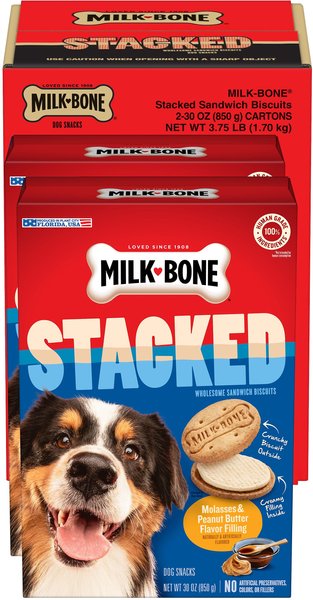 Milk-Bone Stacked Molasses & Peanut Butter Dog Crunchy Treats, 60-oz bag slide 1 of 7