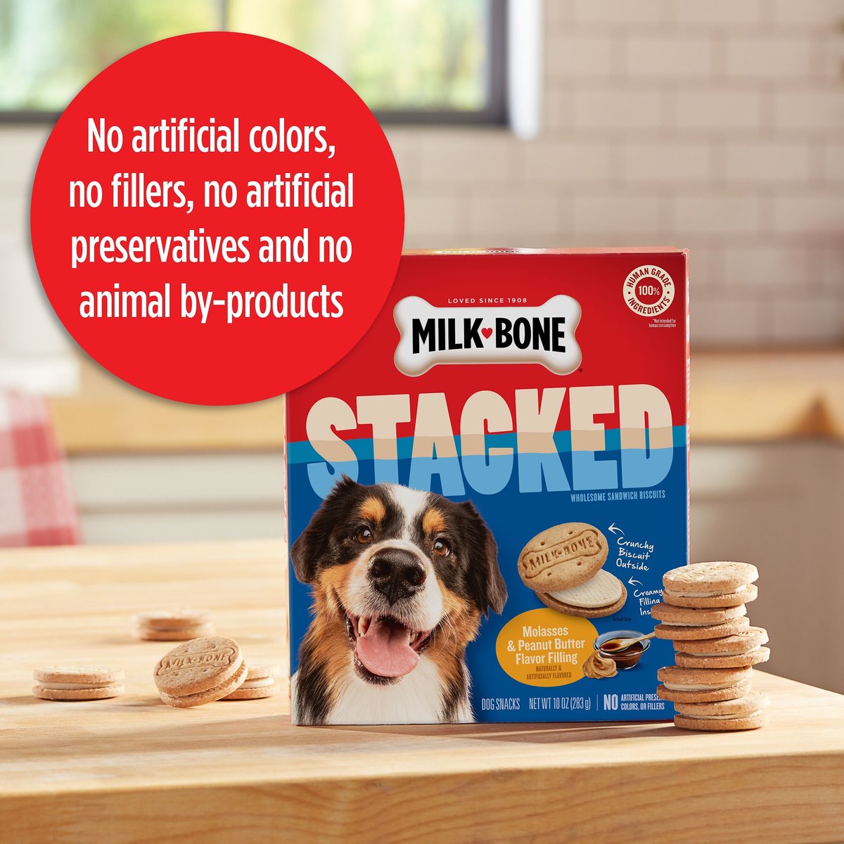 MILKBONE Stacked Biscuits Molasses & Peanut Butter Flavor Dog Treats
